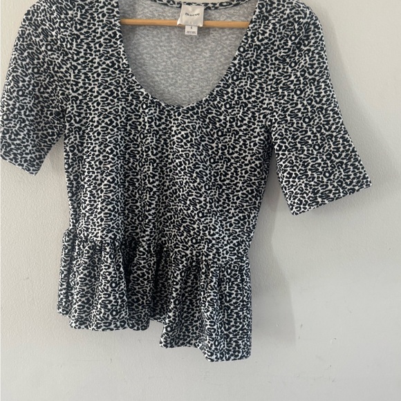 Anthropologie Maeve Leopard Print Scoop Neck Peplum Top Black White Size Small - Picture 4 of 9